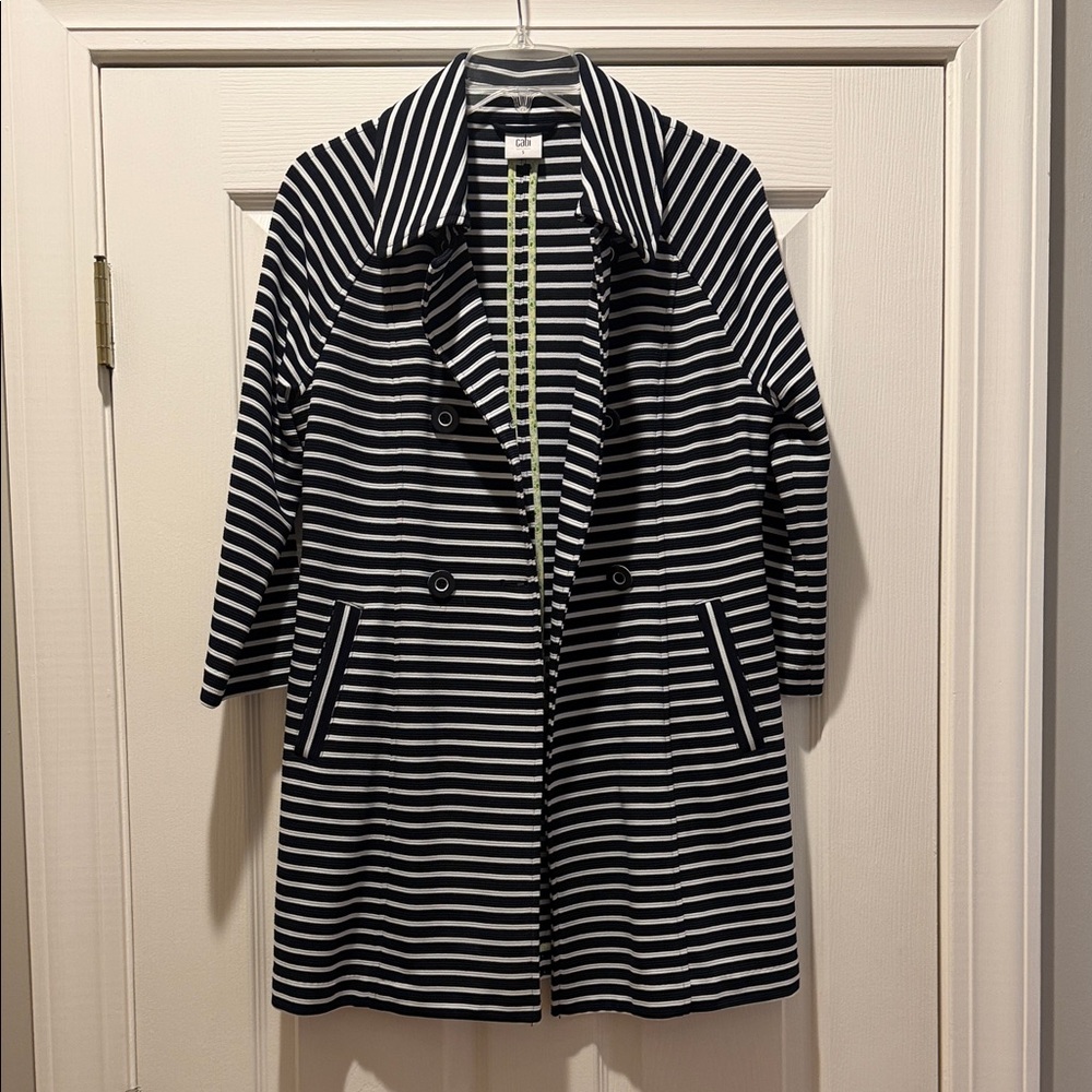 CAbi Navy and White Striped Trench Coat